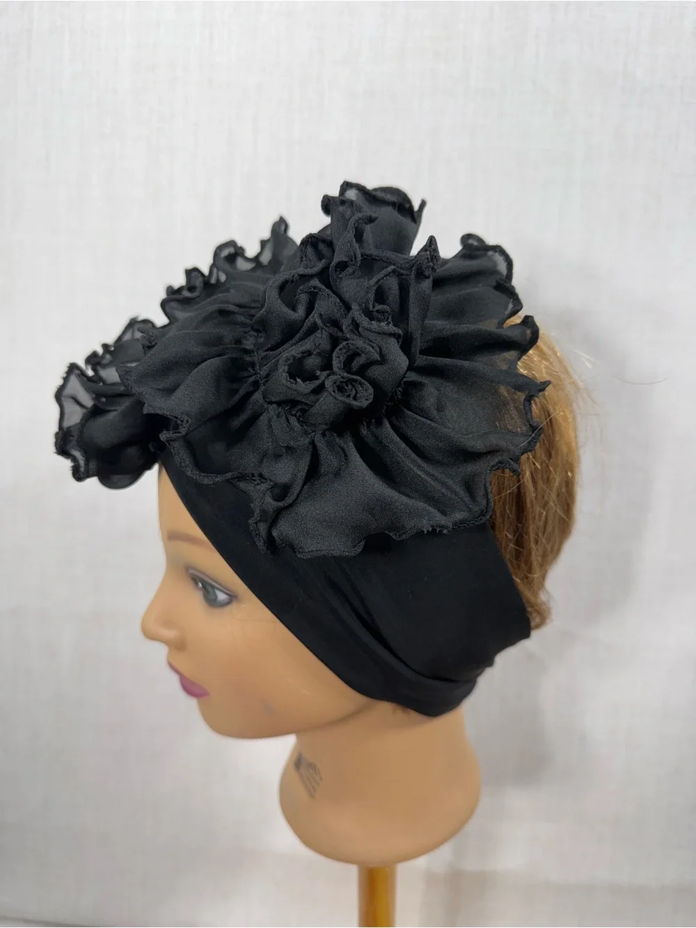 Black Ruffled Turban Headwrap - Women Accessories bundle of 3